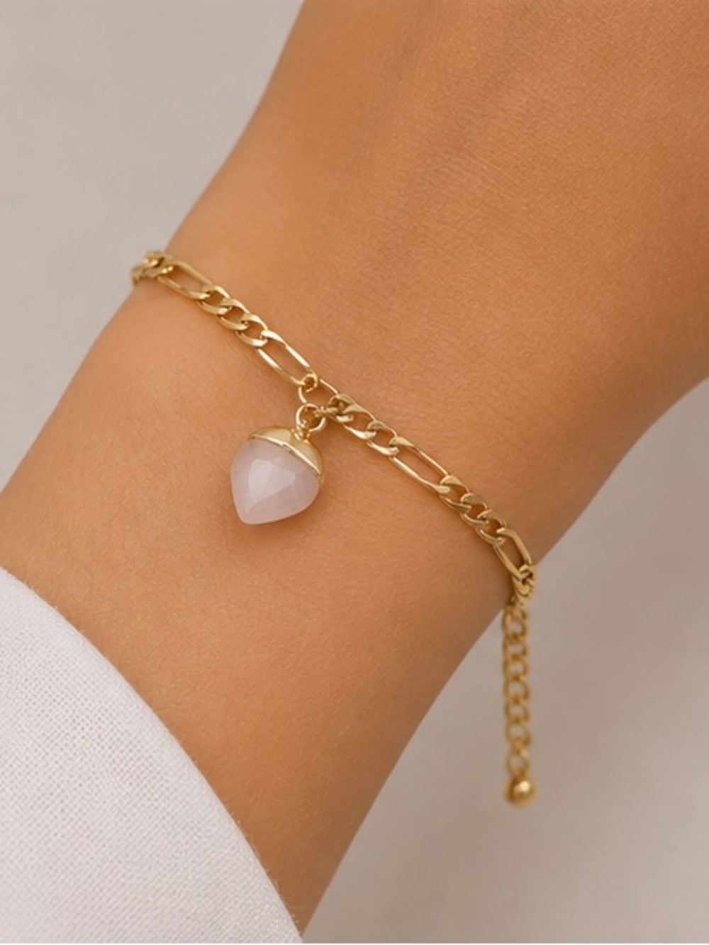 Delicate Gold Chain Bracelet with Pink Rose Quartz Charm